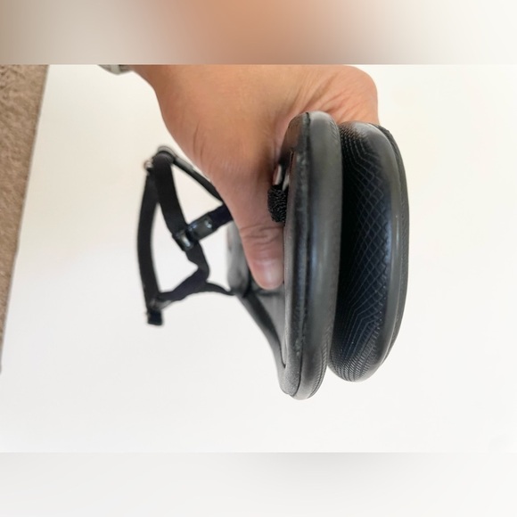 Prada Sport Y2K Black Leather Nylon Logo T-strap Kitten Low Heel Sandals EU 39 - Picture 10 of 11